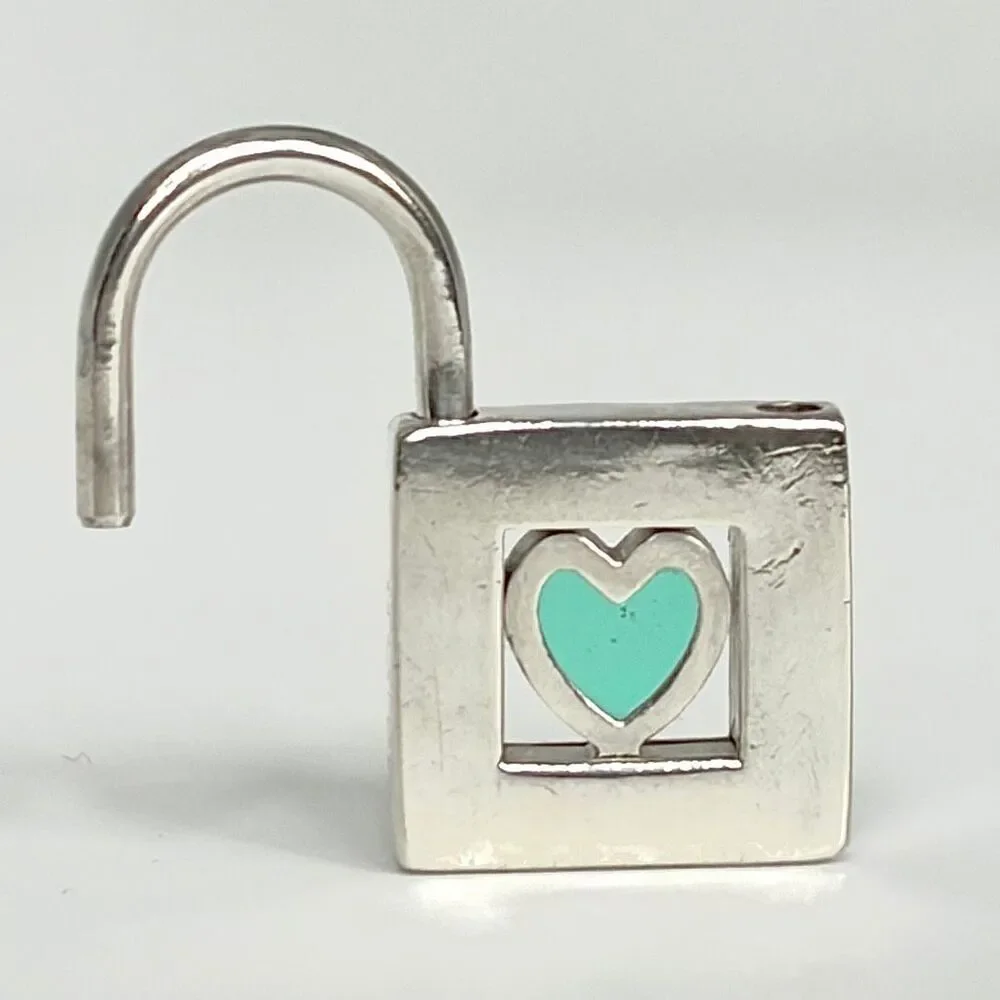 Tiffany & Co sterling silver padlock charm with blue enamel heart - Picture 14 of 15